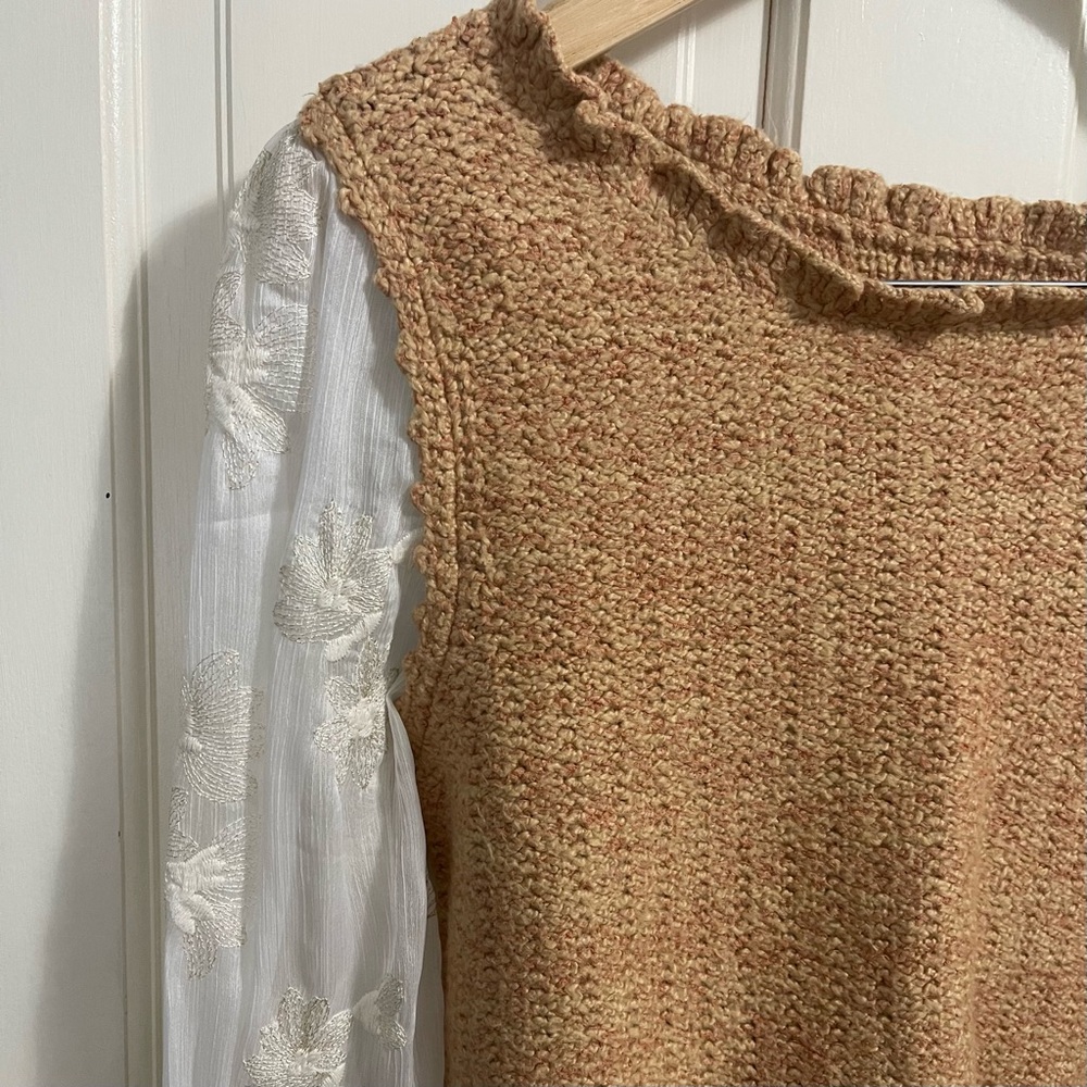 Anthropologie Layered Sweater Vest and Blouse Size Medium Sheer Knit Bohemian - Picture 6 of 12